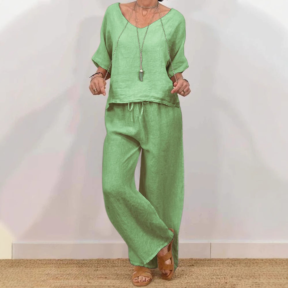 Women’s Multi Color Two Piece Set V Neck Top & Pants
