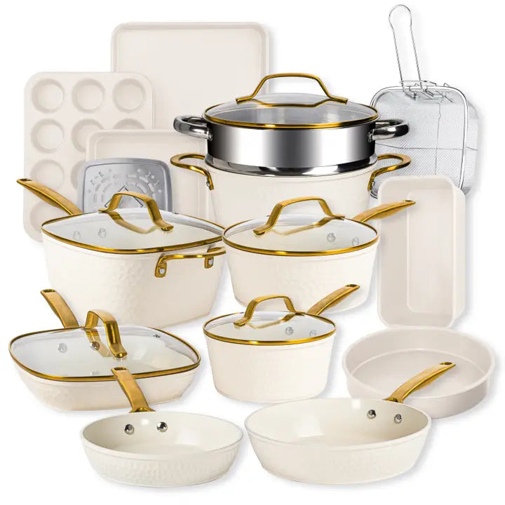 Gotham Steel Pro Hammered Collection 20-Piece Cream