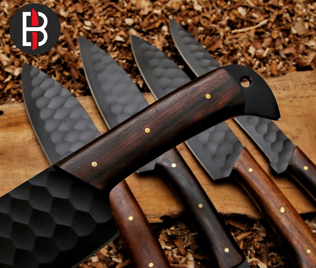 5 Pcs Chef Set Carbon Steel Bbq Hand Forged Kitchen Knives