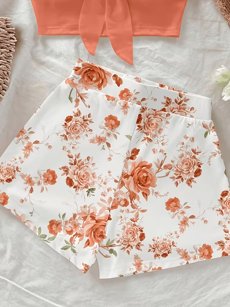 Printed Crop Top and Shorts Set