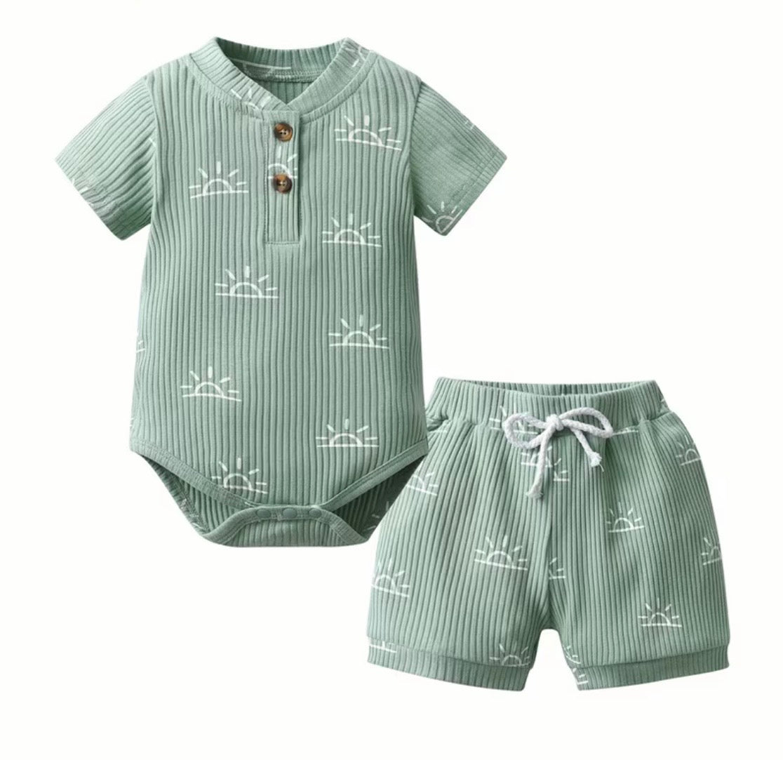 Sunshine Days™ Ribbed Cotton Baby Bodysuit & Shorts Set