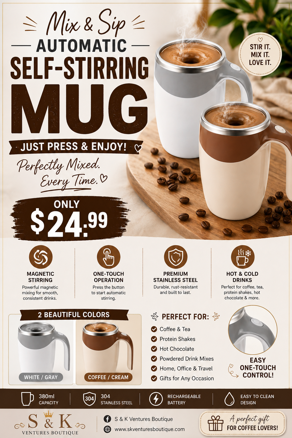 Mix & Sip Automatic Self-Stirring Mug ☕️