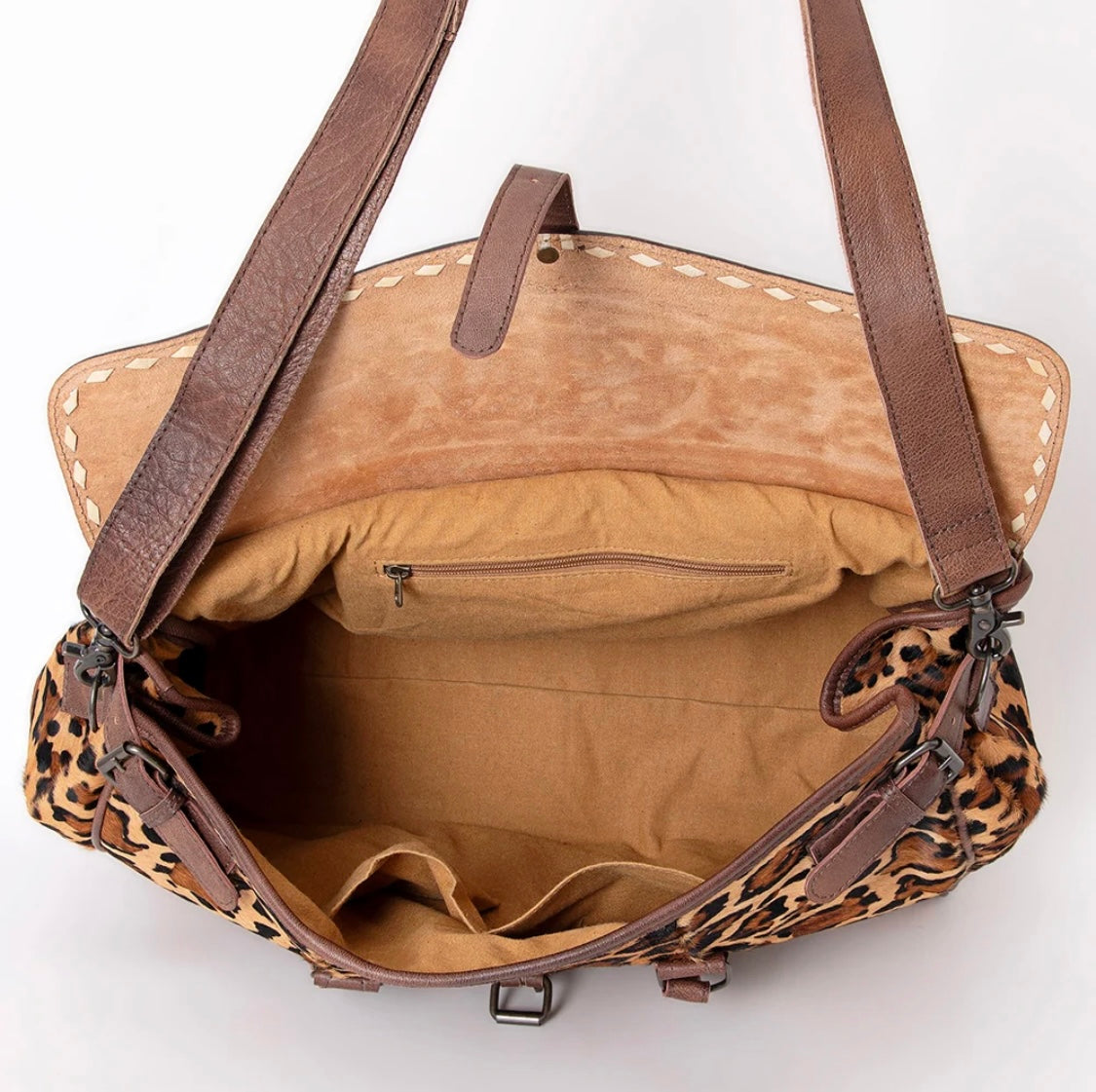 Wild Luxe Leopard Cowhide & Hand-Tooled Leather Western Duffle Bag