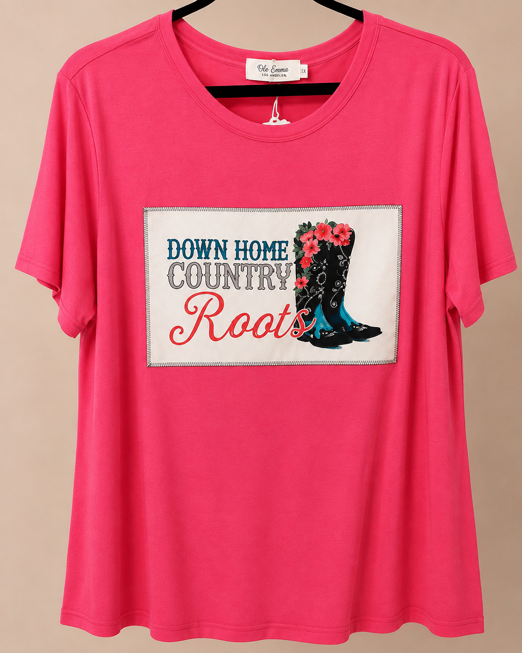Down Home Country Roots Graphic Tee – Hot Pink