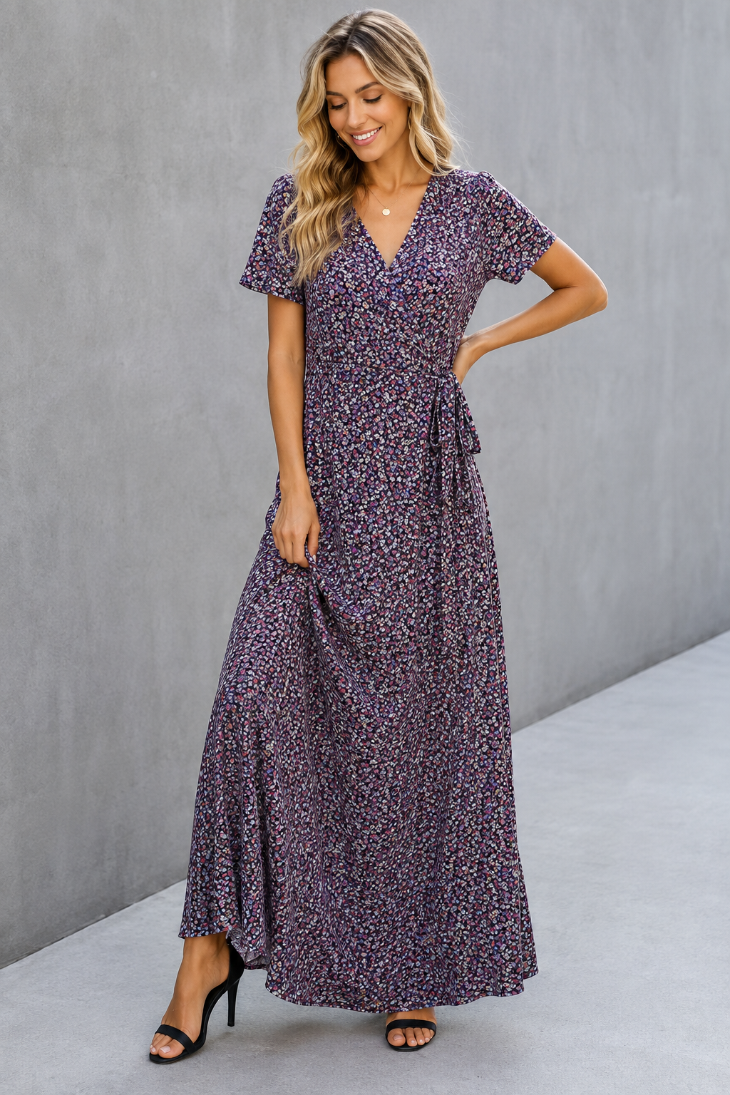 Plum Blossom Wrap Maxi Dress