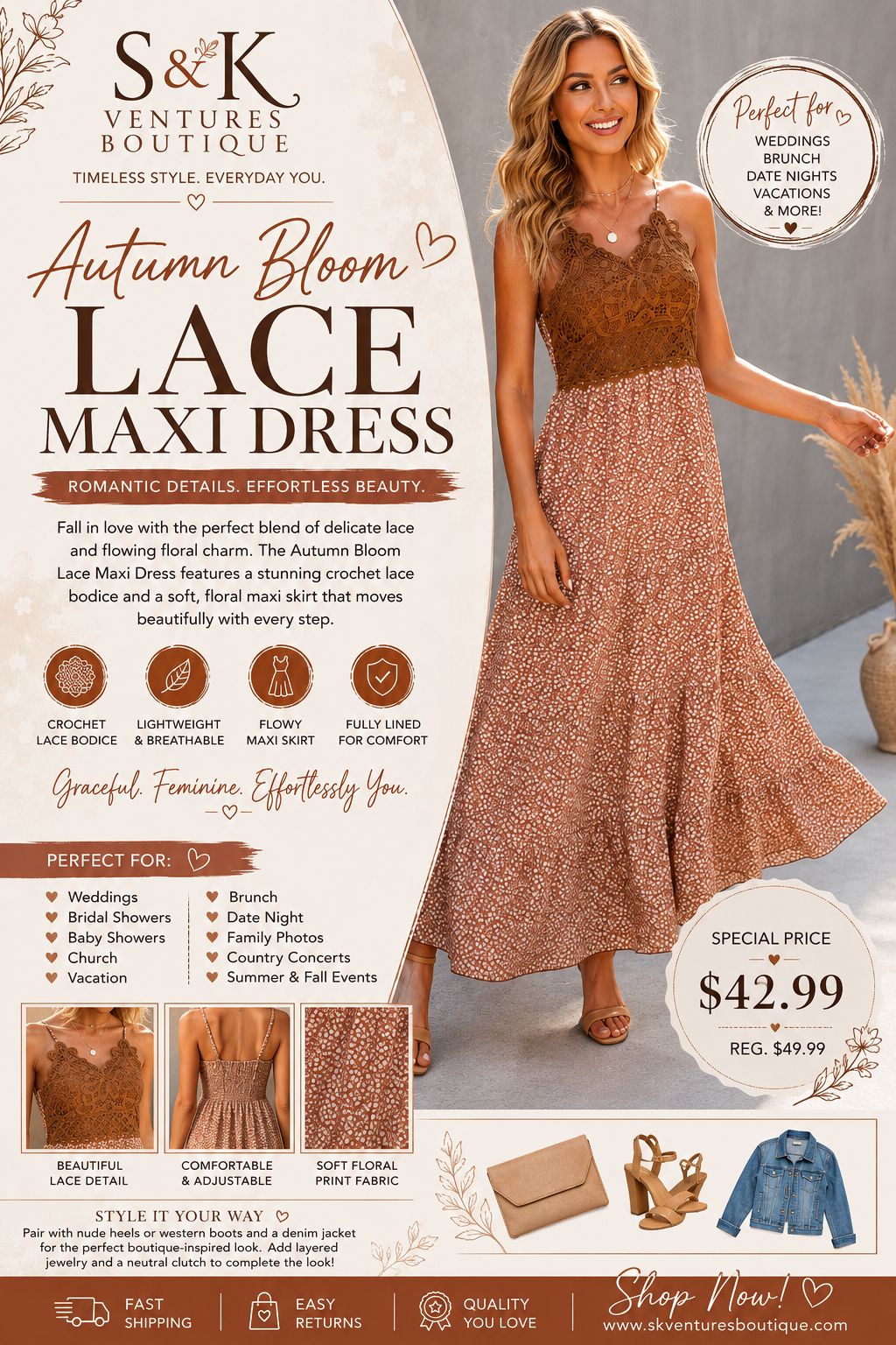 🍂 Autumn Bloom Lace Maxi Dress