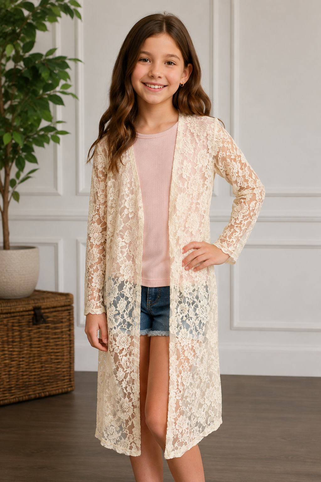 Graceful Lace Duster Cardigan – Girls Collection
