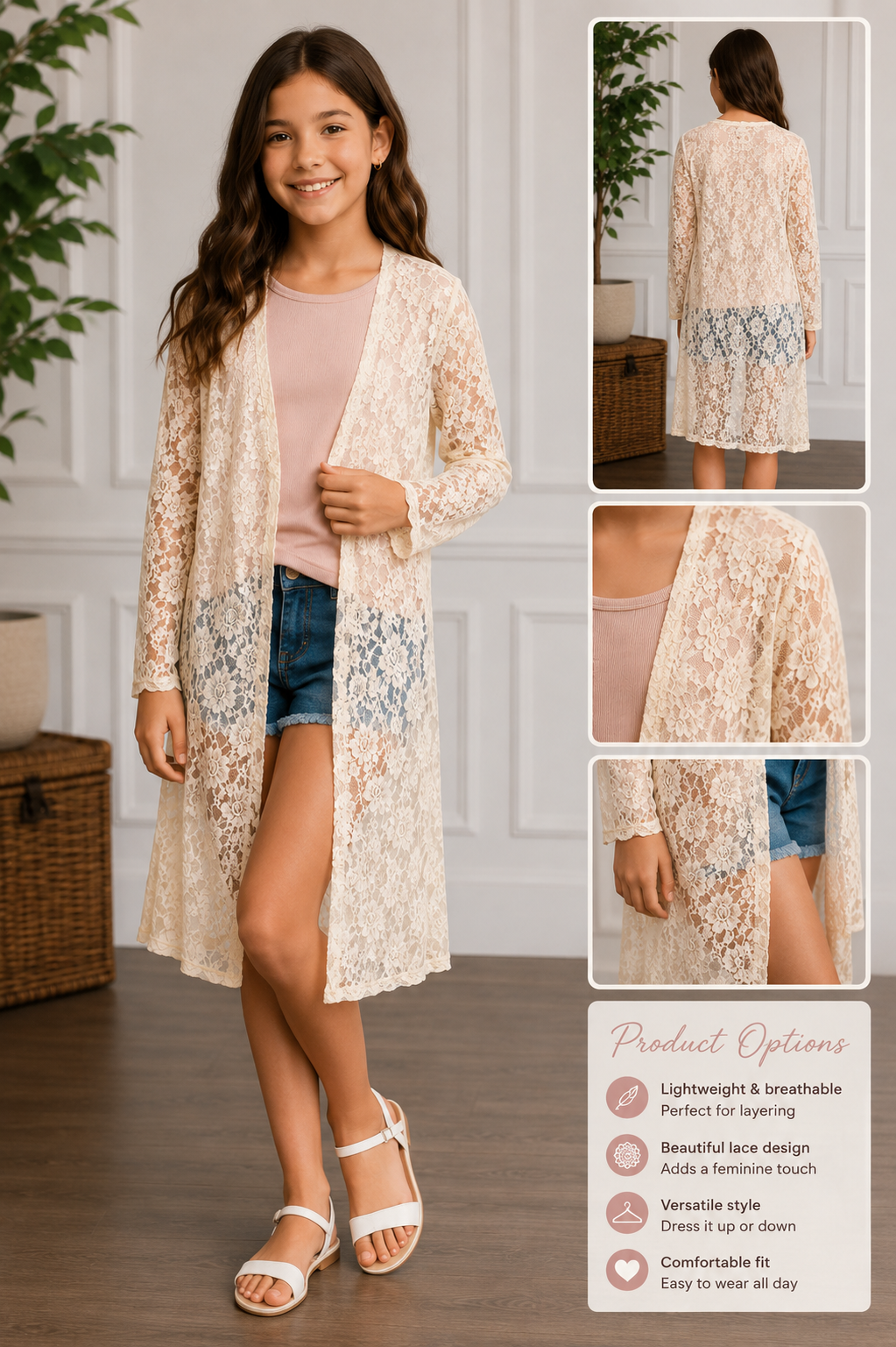 Graceful Lace Duster Cardigan – Girls Collection