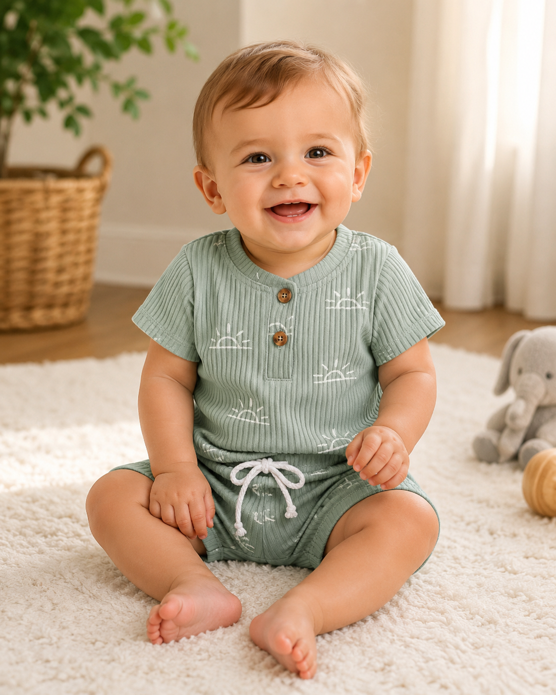 Sunshine Days™ Ribbed Cotton Baby Bodysuit & Shorts Set