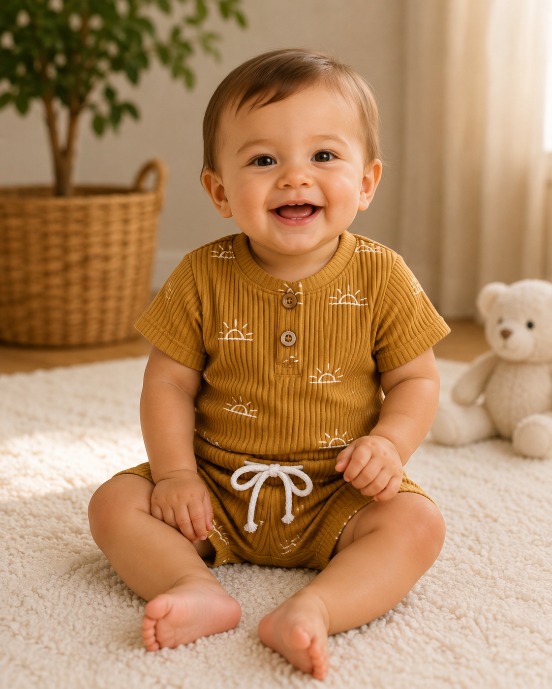 Sunshine Days™ Ribbed Cotton Baby Bodysuit & Shorts Set