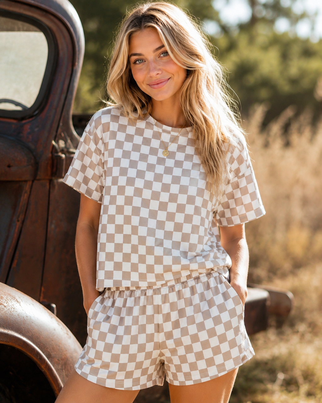 🤎 Camel Checkered Lounge Set