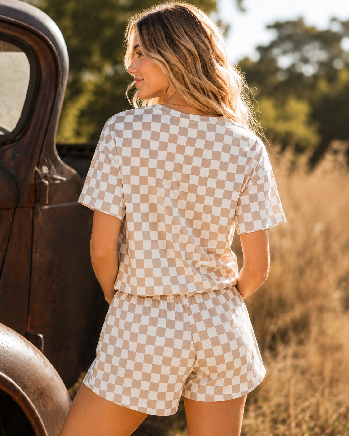 🤎 Camel Checkered Lounge Set