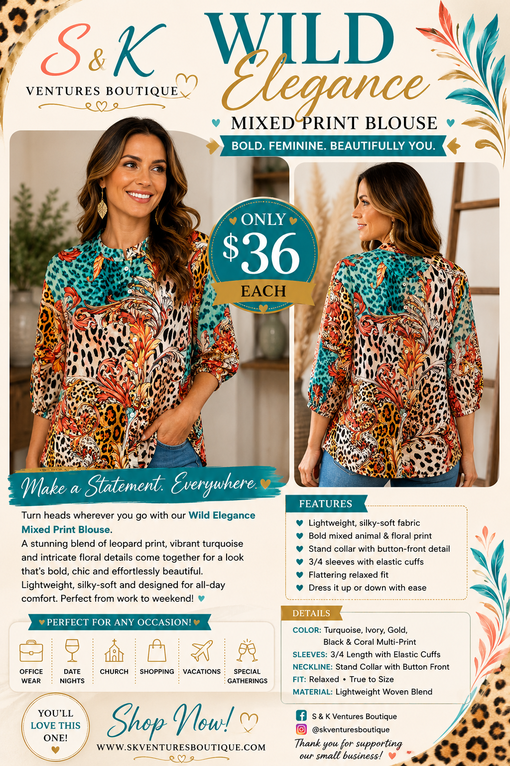 Wild Elegance Mixed Print Blouse