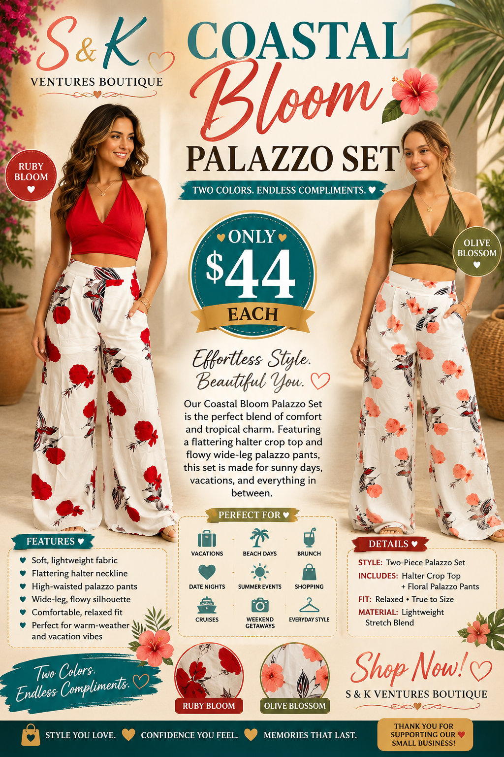Coastal Bloom Palazzo Set
