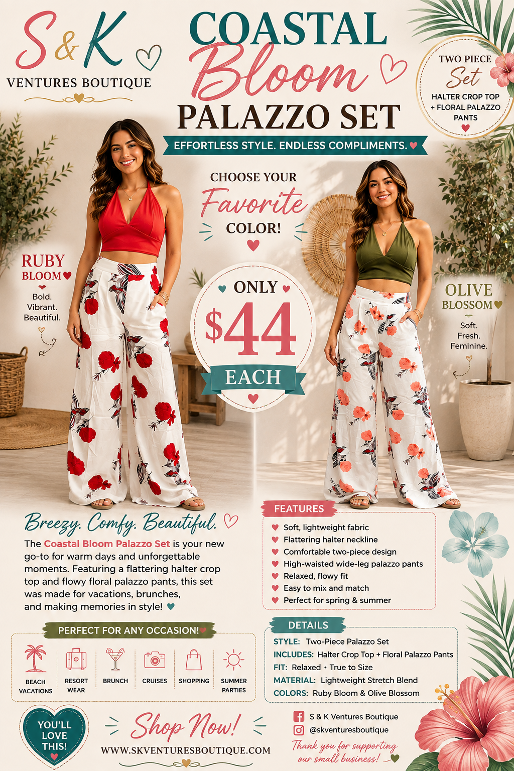 Coastal Bloom Palazzo Set