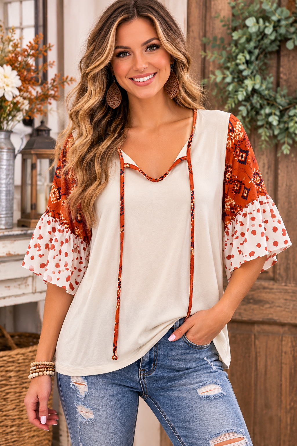 🤎 Desert Sunset Bell Sleeve Top