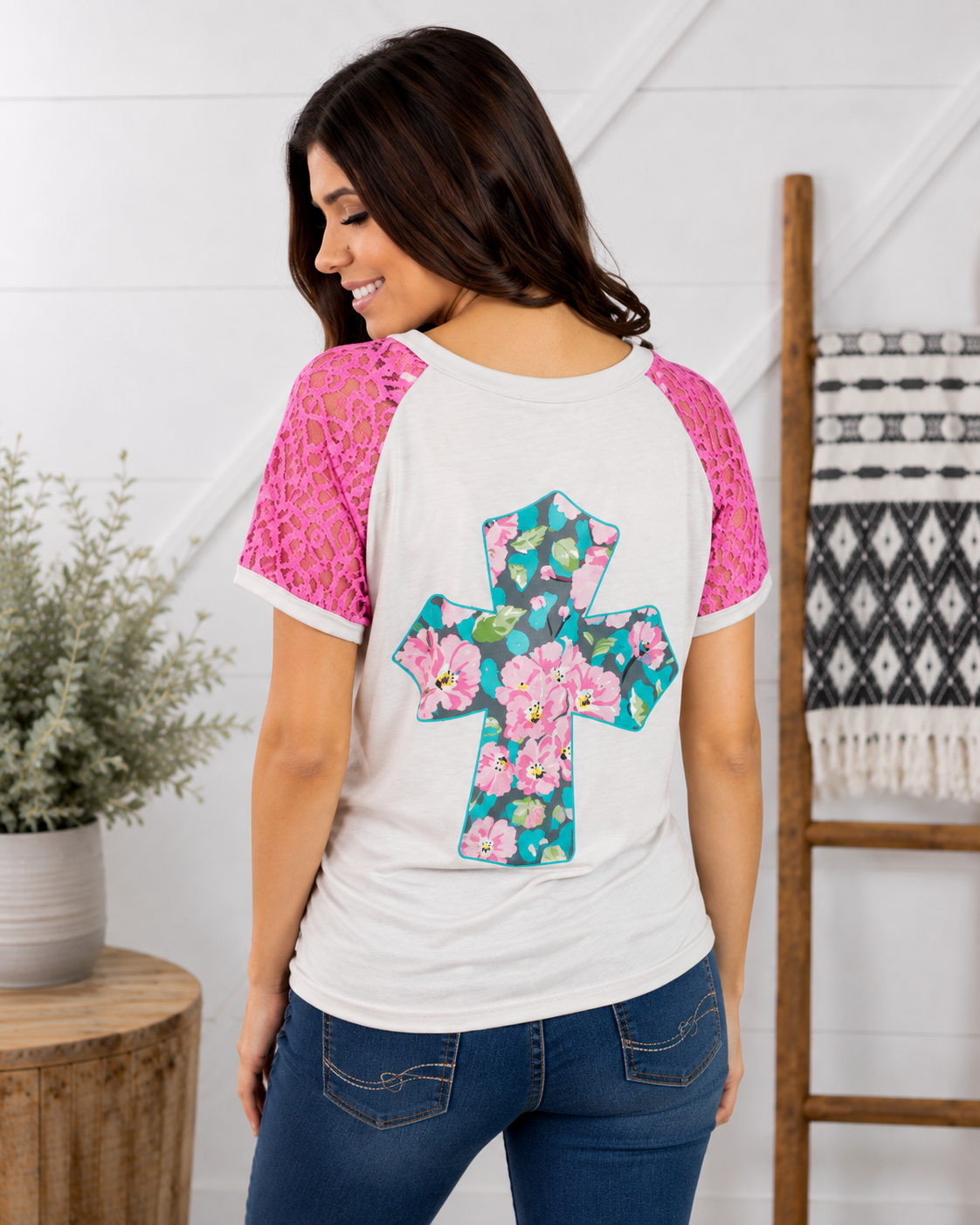 Follow His Path Lace Sleeve Tee