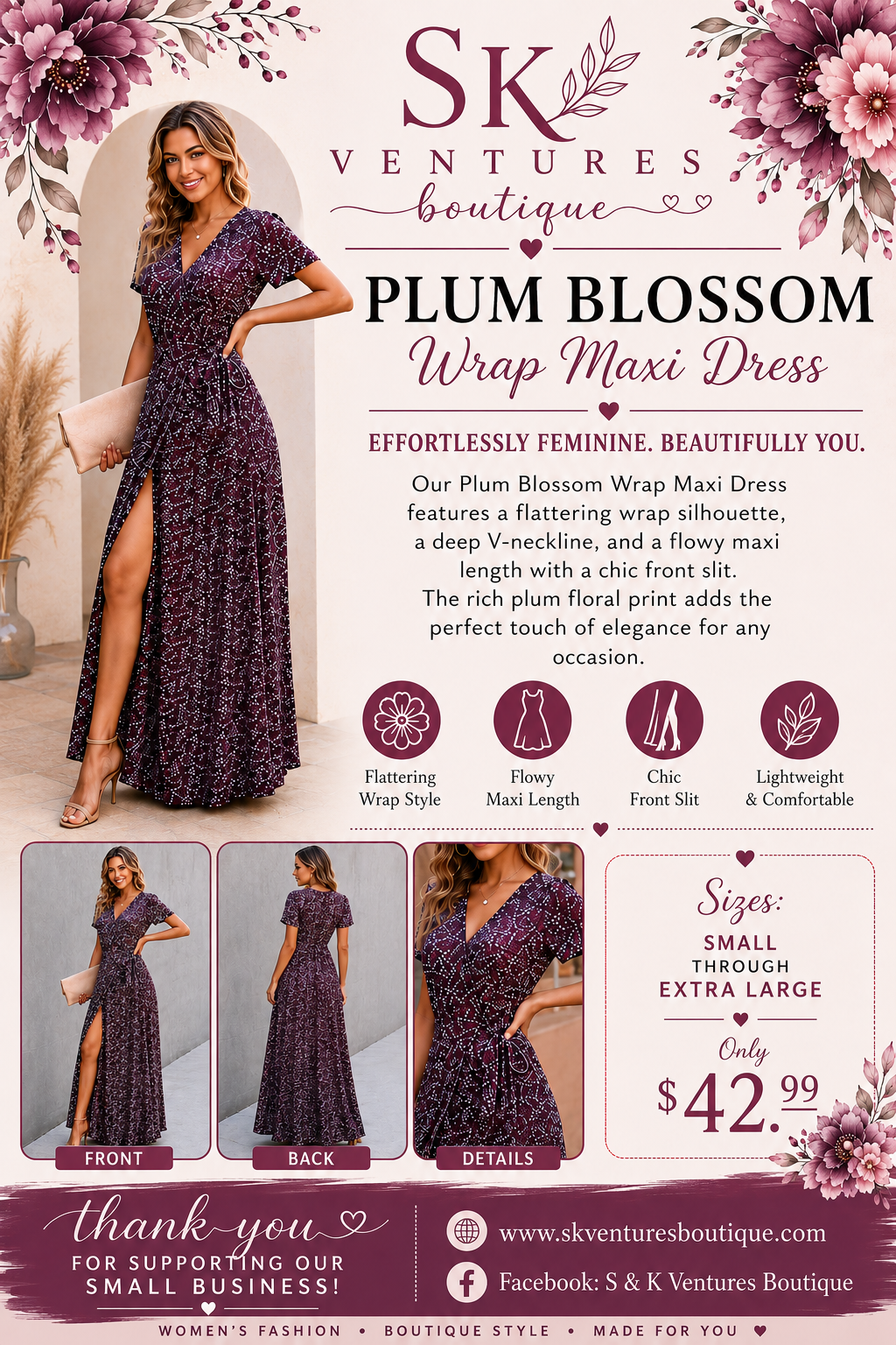 Plum Blossom Wrap Maxi Dress