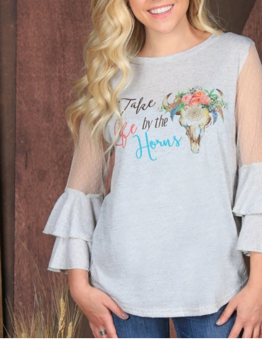 Take Life by the Horns Western Ruffle Top