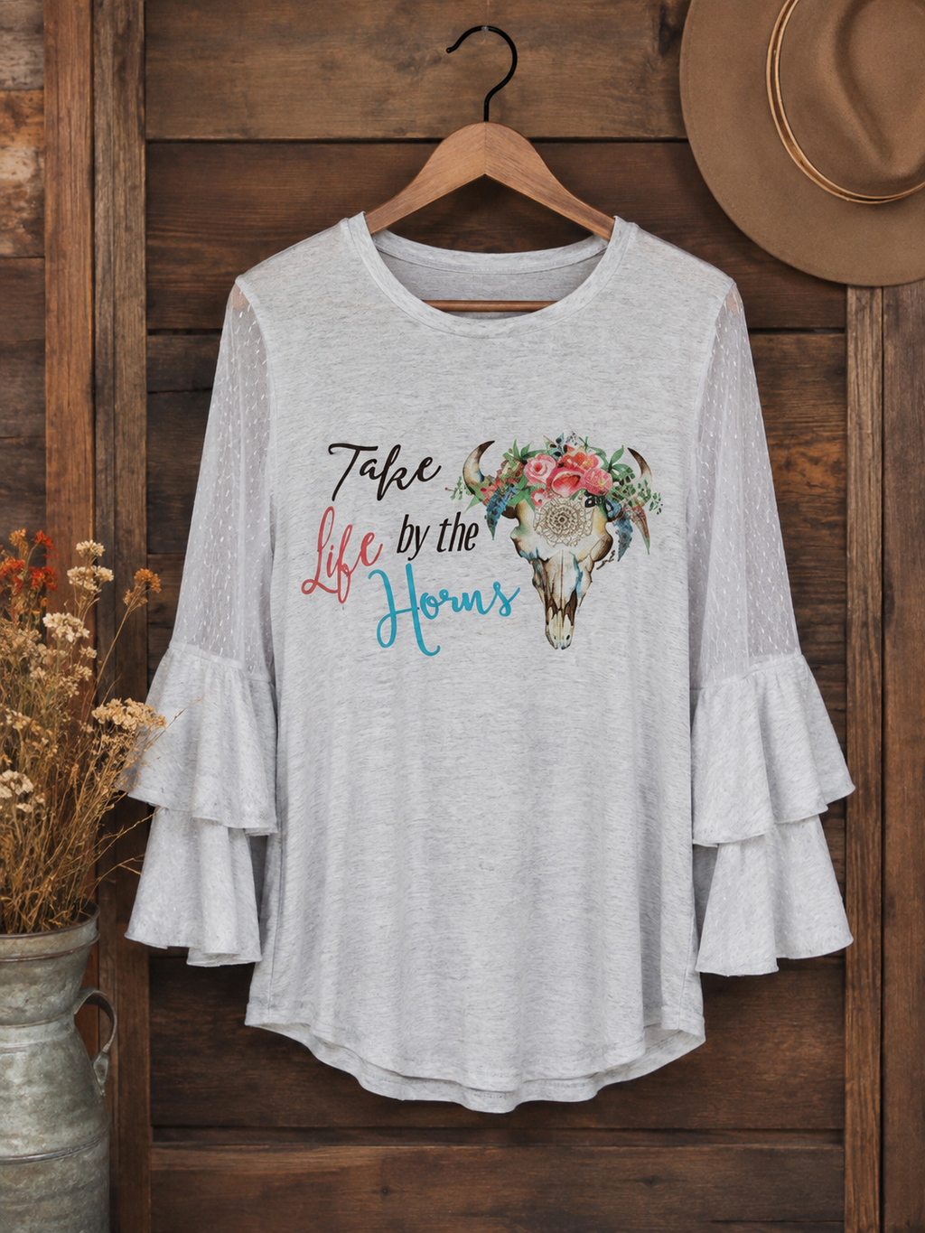 Take Life by the Horns Western Ruffle Top