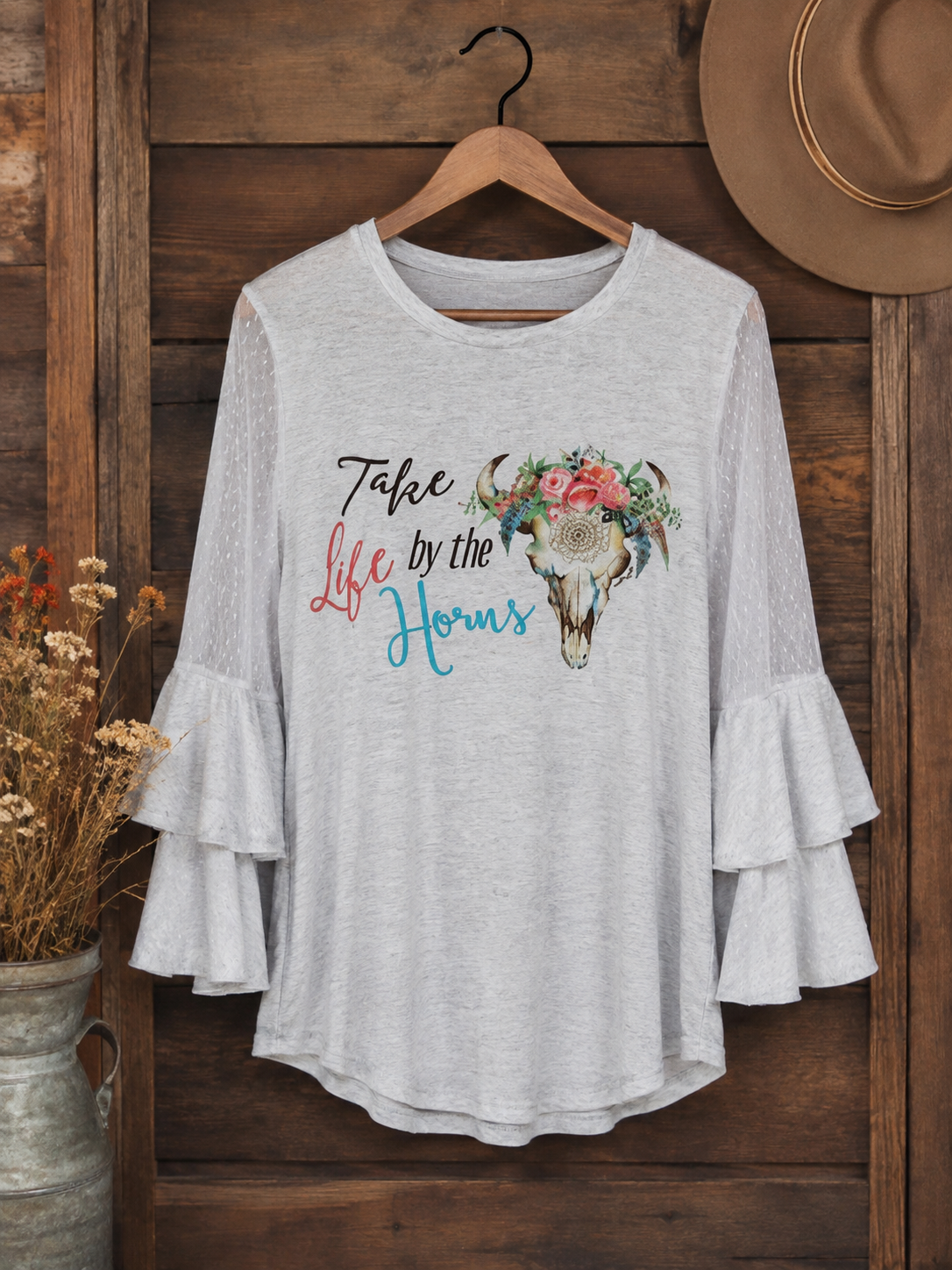 Take Life by the Horns Western Ruffle Top