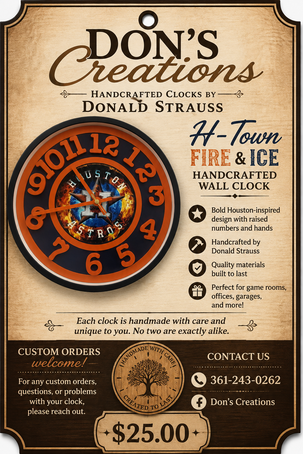 H-Town Fire & Ice Handcrafted Wall Clock