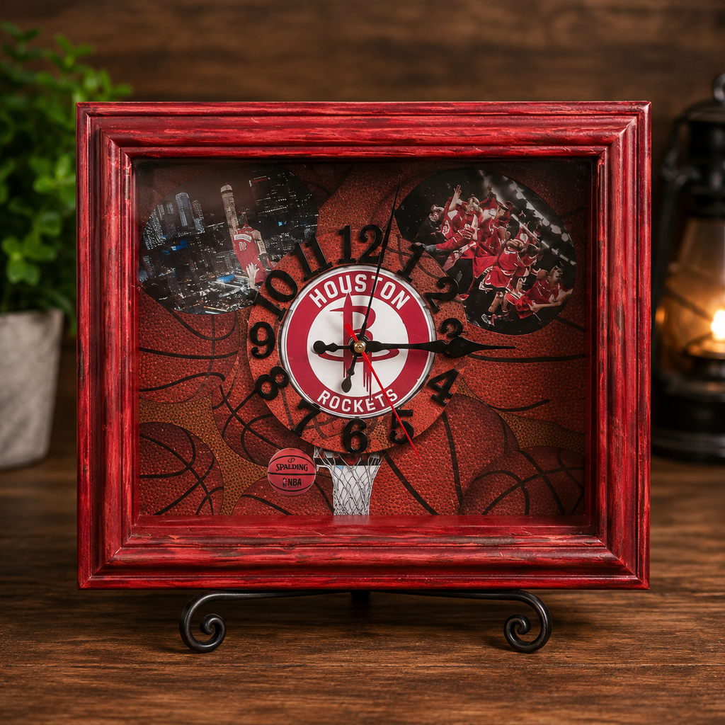 Houston Game Day Handcrafted Basketball Clock