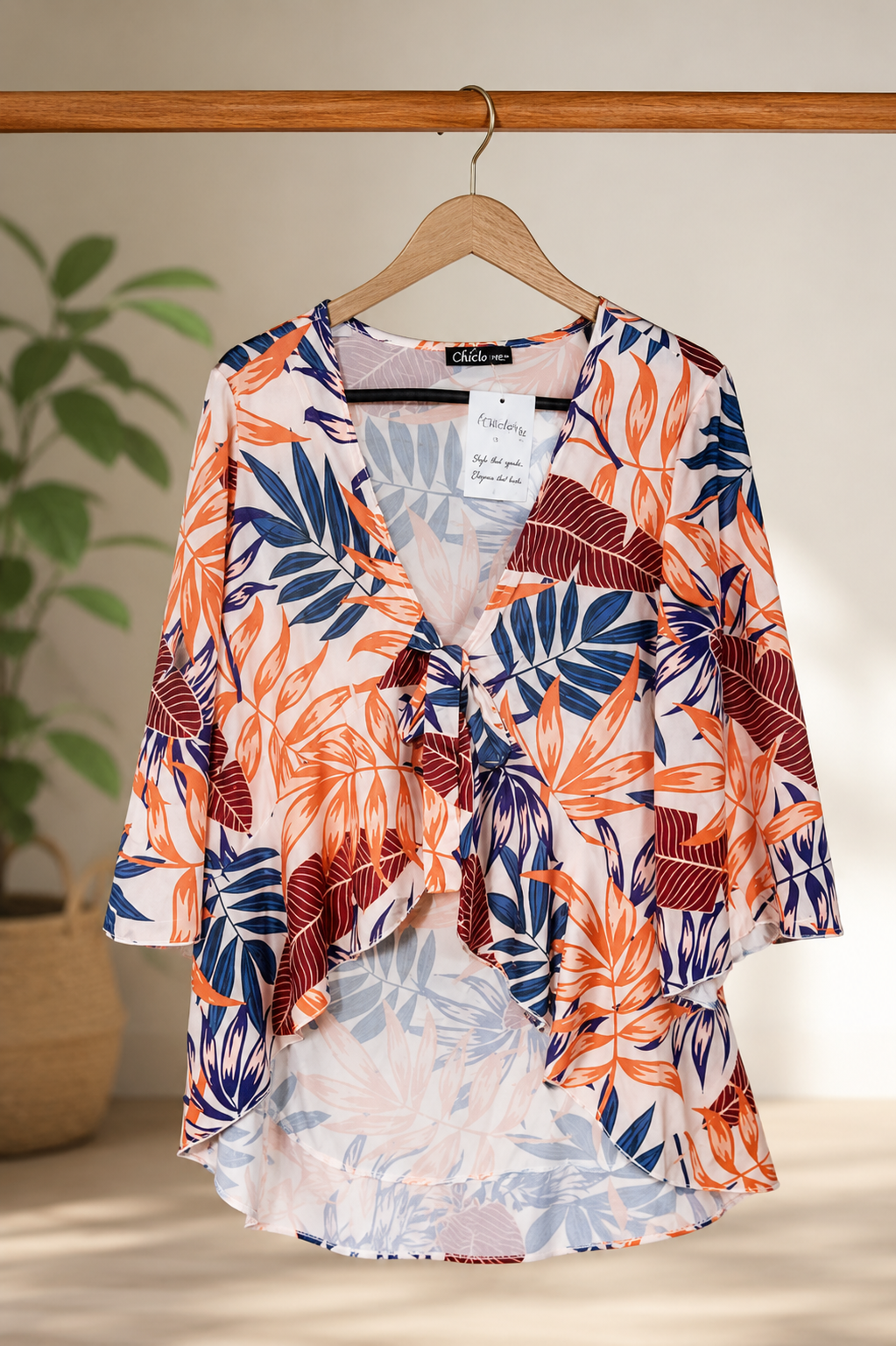 Tropical Sunset Tie-Front Kimono Top