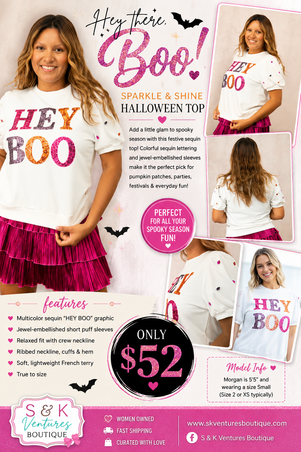 Hey Boo Sparkle & Jewels Halloween Top