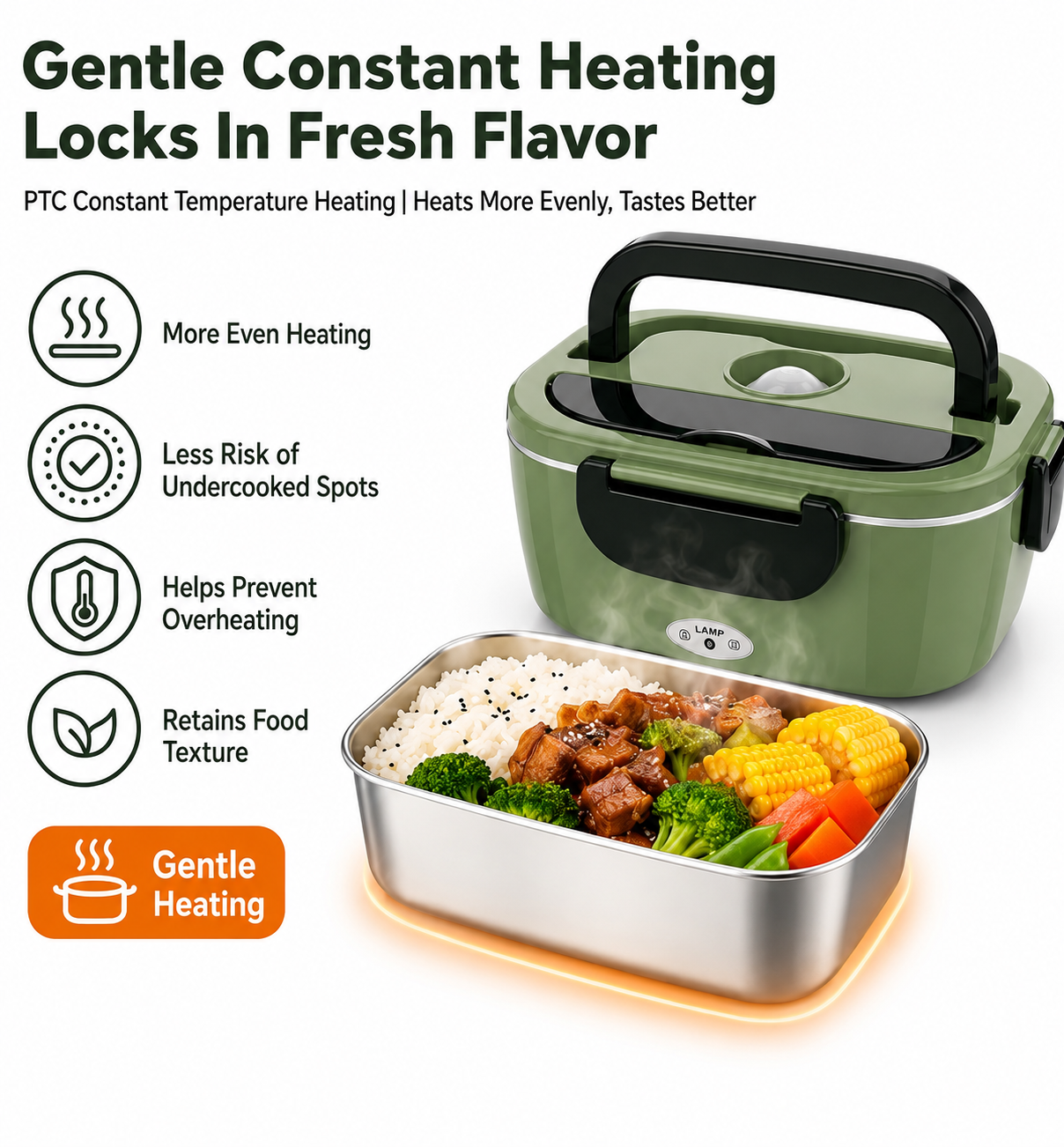 Heat & Go 75W Electric Lunch Box – 1.6L Portable Food Warmer with Car & Home Plugs