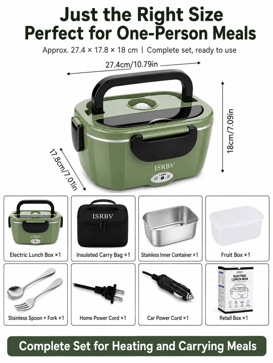 Heat & Go 75W Electric Lunch Box – 1.6L Portable Food Warmer with Car & Home Plugs