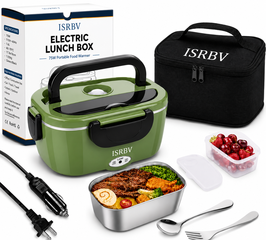 Heat & Go 75W Electric Lunch Box – 1.6L Portable Food Warmer with Car & Home Plugs
