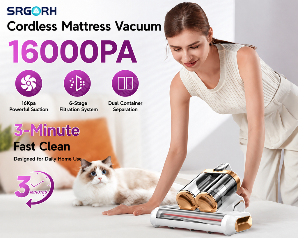 PureRest Pro Cordless Mattress & Upholstery Vacuum – 16,000Pa Deep Cleaning System