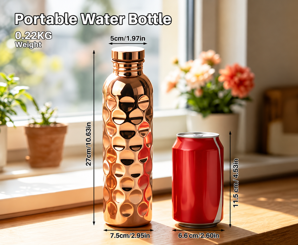 Copper Glow Hammered Water Bottle – 1000ml