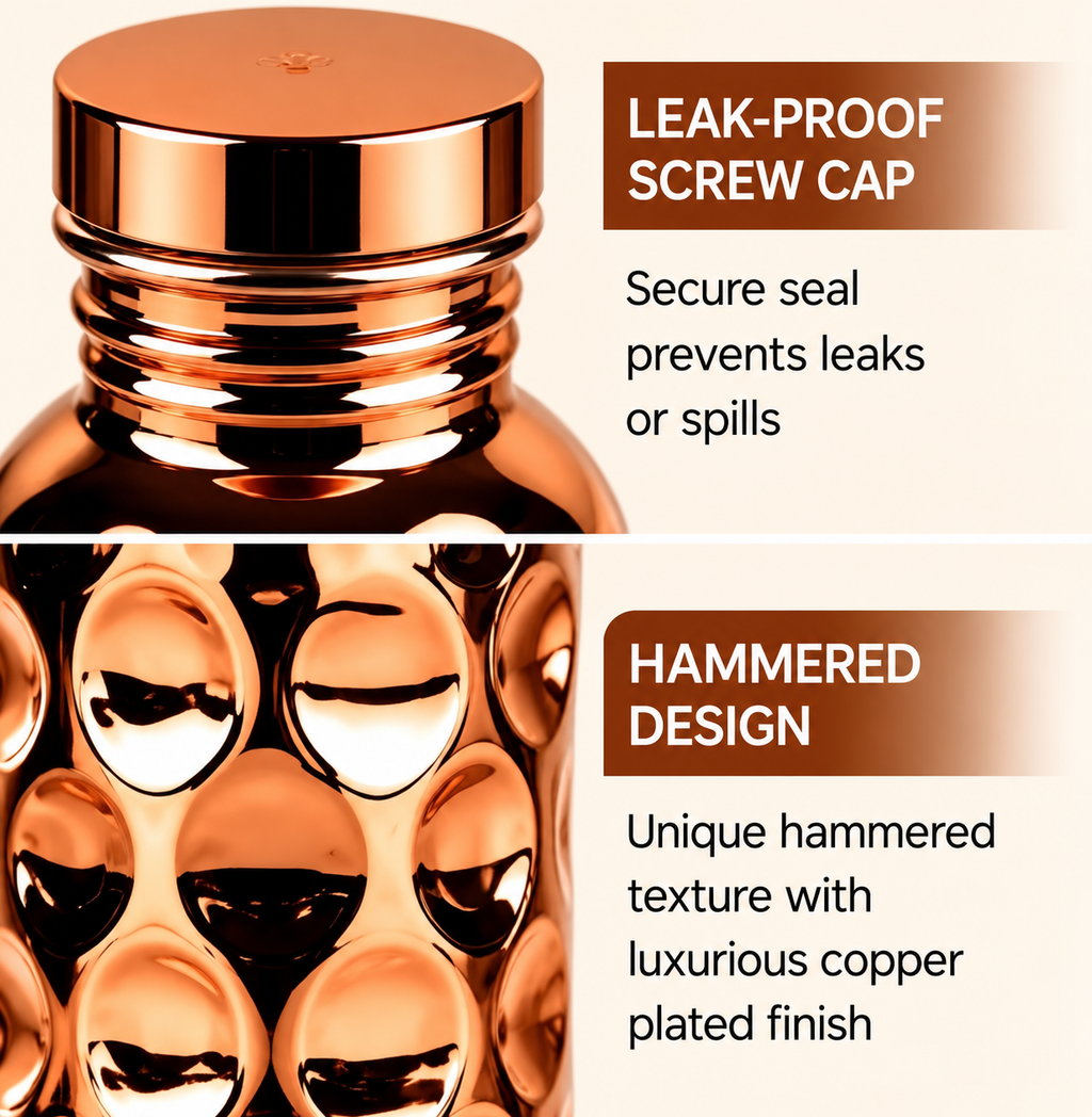 Copper Glow Hammered Water Bottle – 1000ml