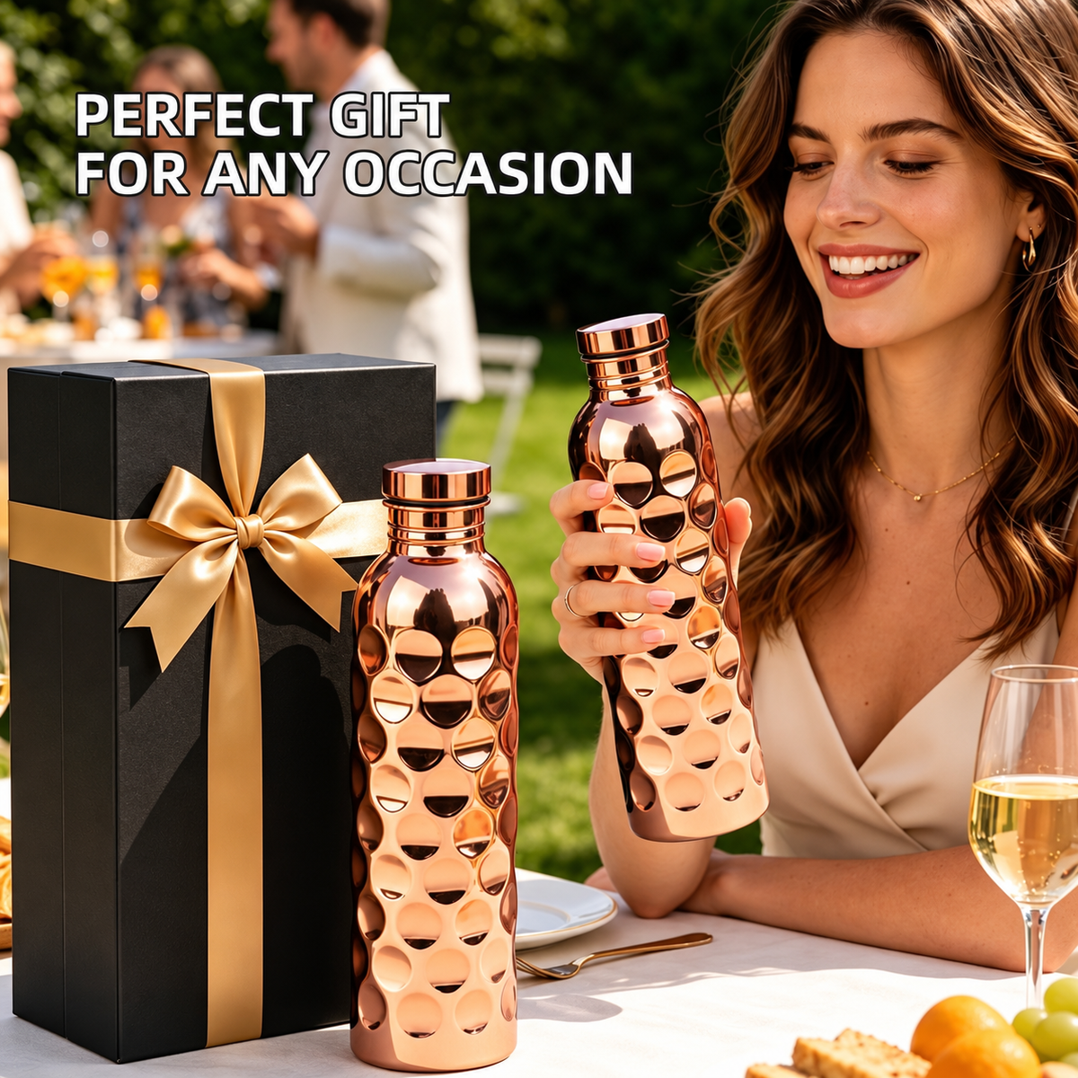 Copper Glow Hammered Water Bottle – 1000ml