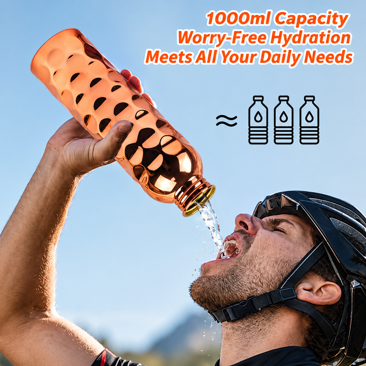 Copper Glow Hammered Water Bottle – 1000ml
