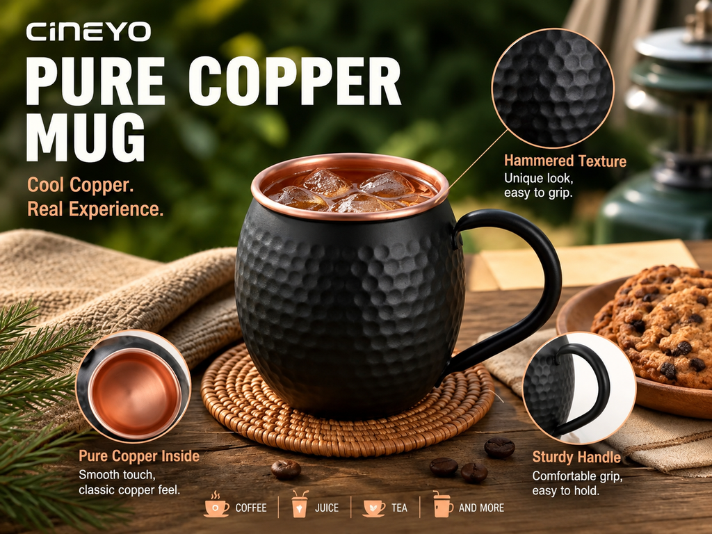 Midnight Copper Hand-Hammered Mug – 16 oz