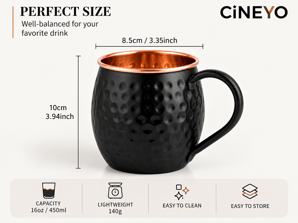 Midnight Copper Hand-Hammered Mug – 16 oz