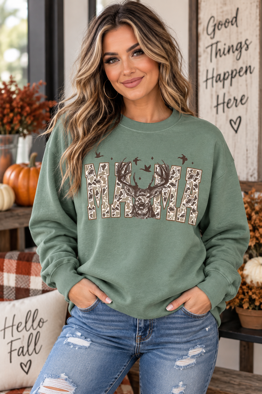 Mama’s Wild Side Camo Deer Sweatshirt 🍂🦌