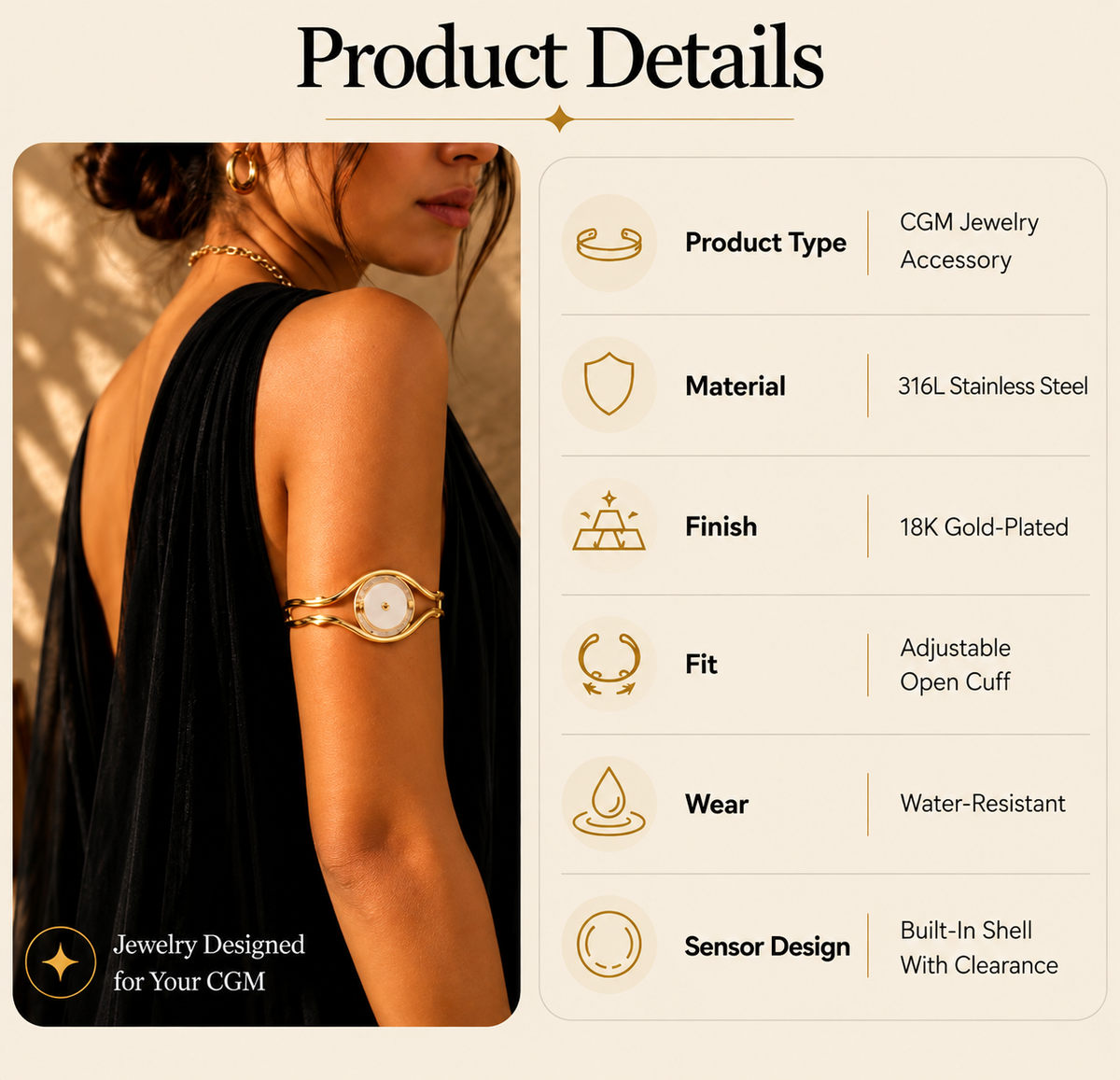 Gilded Wave CGM Sensor Cuff