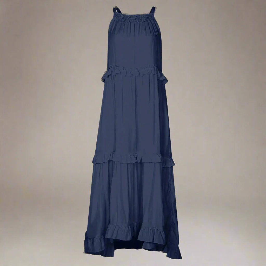 Elegant Apricot Ruffle Maxi Dress