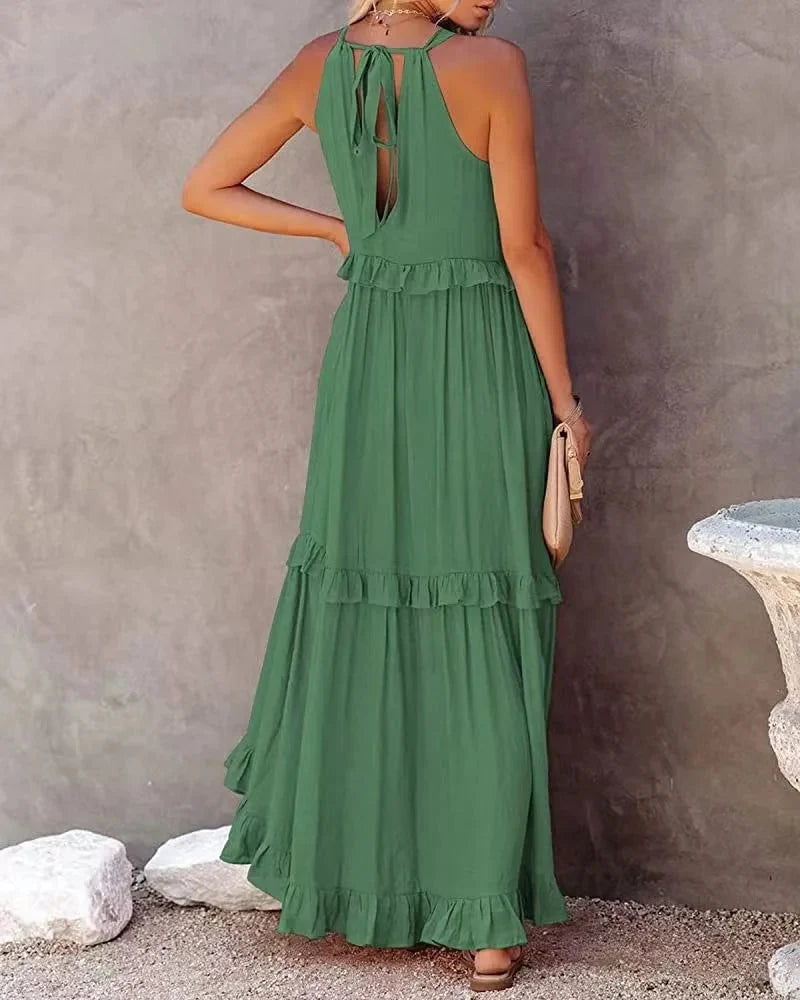 Elegant Apricot Ruffle Maxi Dress