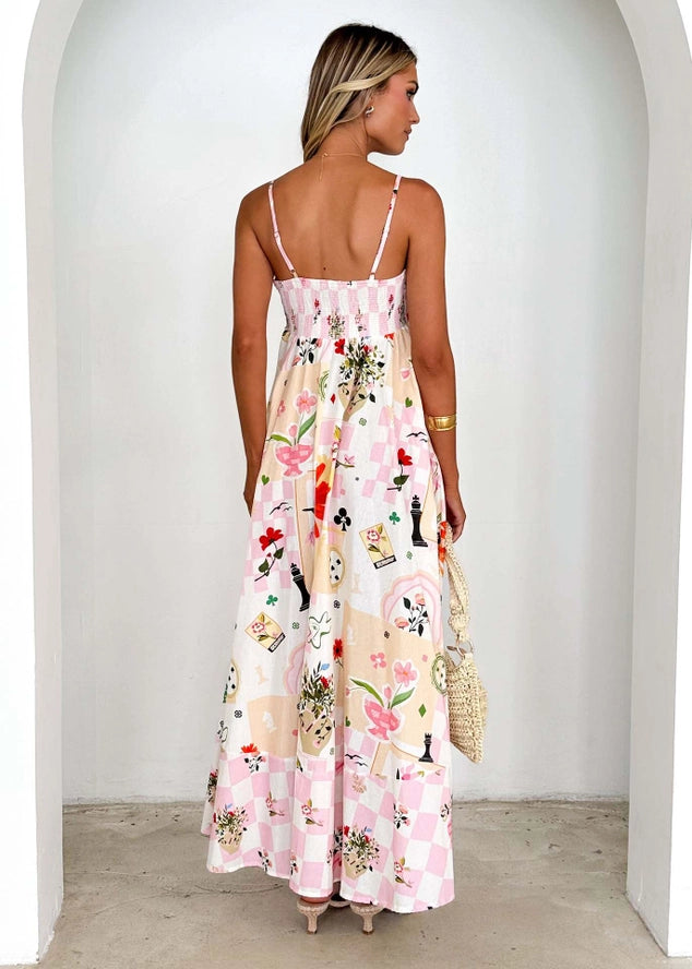 Backless Spaghetti Strap High Waist Swing Dress