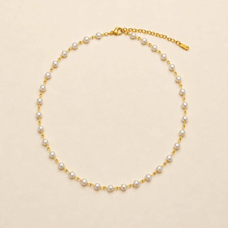 Titanium Steel Non-Tarnish Pearl Station Necklace