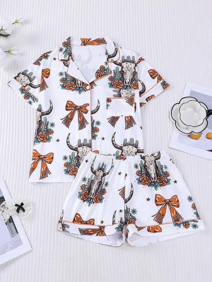 Coquette Western Bow Skull Pajama Set