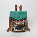 Western Cowhide & Turquoise Tooled Leather Fringe Backpack