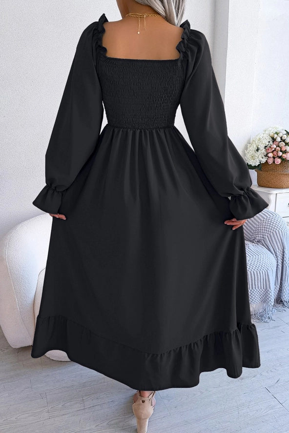 Square Neck Large Swing Flounces Long DRESS_