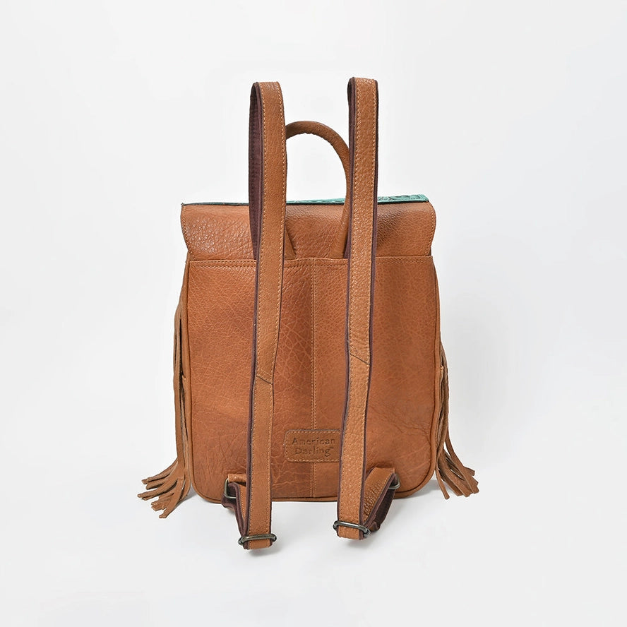 Western Cowhide & Turquoise Tooled Leather Fringe Backpack