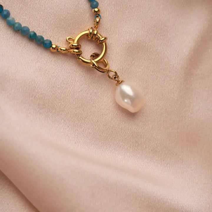 Apatite Blue Steel Natural Stone Necklace